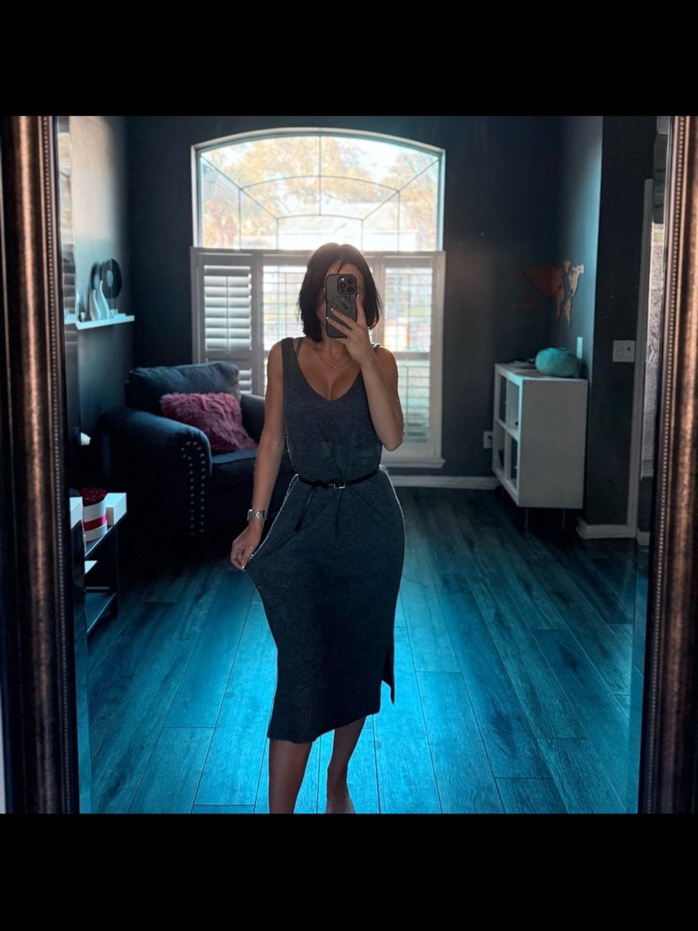 Sleeveless Midi Knit Dress in Charcoal Gray cece size s sweater